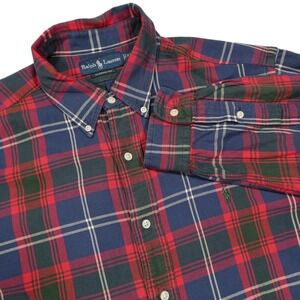 RALPH LAUREN Men's XL‎ Red Blue Green Plaid Classic Fit Button Down Dress Shirt